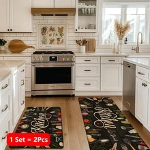 1 pieza, Decoración del hogar, Estampado de patrón de utensilios de cocina, Alfombra de cocina de lino, Alfombra de cocina, Alfombra de piso, Alfombra de baño, Felpudo, Impresión 3D rectangular, Adecuado para sala de estar, dormitorio, pasillo, baño, lavandería - Alfombra de poliéster, Adecuado para decoración del hogar interior y exterior - Multicolor - Ver 12