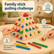Pyramid-Shaped Wooden Stick Pulling Game Montessori Educational Toy, Geometric Shape Recognition, Color Matching, Stick Insertion, Educational Wooden Toy For Toddlers - Multicolor - View 5
