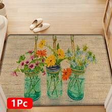 1 pieza, Decoración del hogar, Estampado de patrón floral, Alfombra de lino para cocina, Tapete de cocina, Tapete de piso, Tapete de baño, Tapete de puerta, Impresión 3D rectangular, Adecuado para sala de estar, dormitorio, pasillo, baño, lavandería - Alfombra de poliéster, Adecuado para decoración del hogar interior y exterior - Multicolor - Ver 16