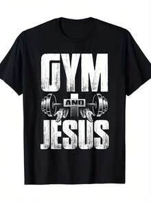 Playera casual hombre 1pc Camiseta Jesús Fitness:% algodón, cuello redondo, manga corta,. Casual para fin de semana y todas Navidad.% Cotton - Negro - Ver 1