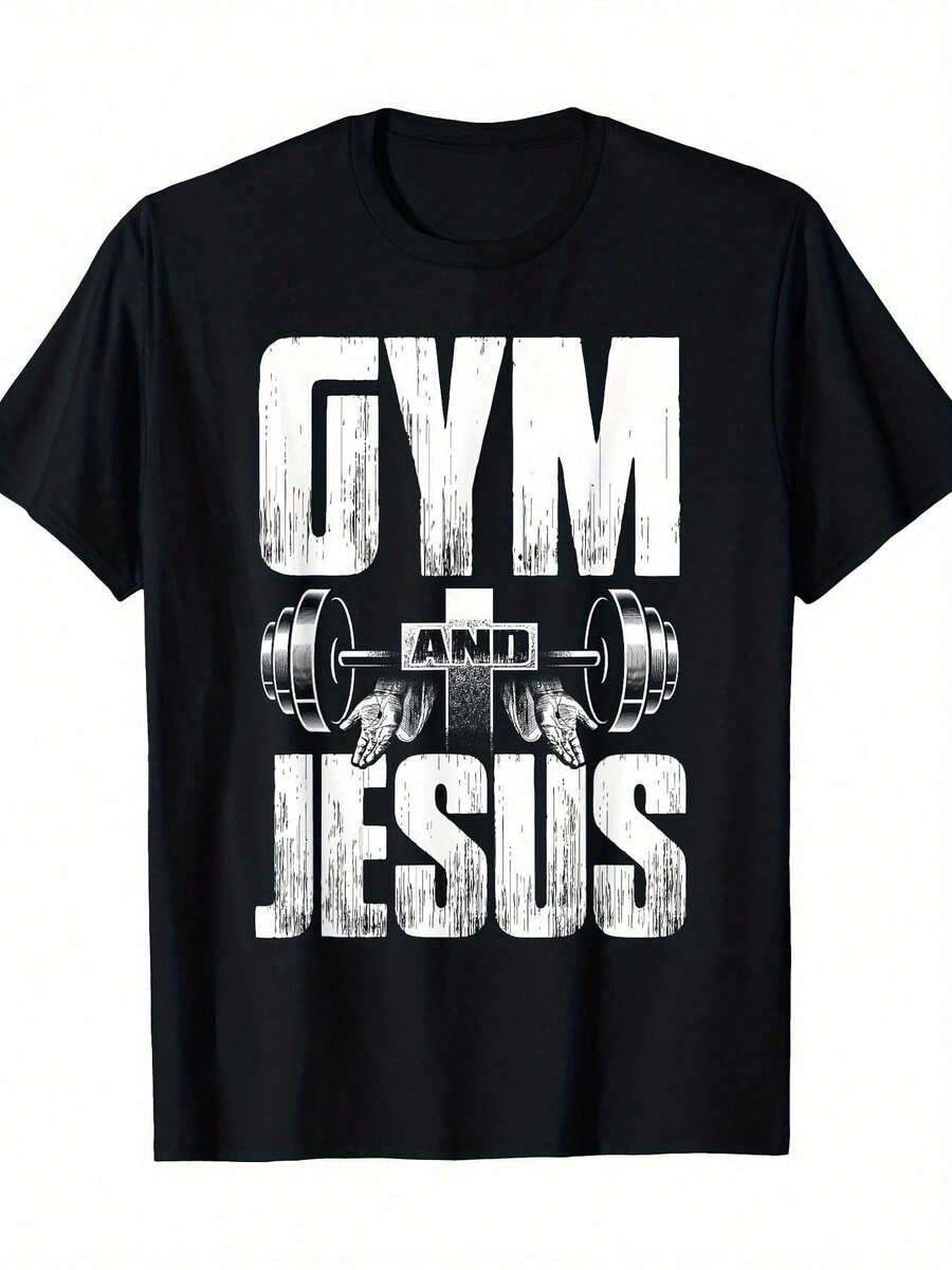 Playera casual hombre 1pc Camiseta Jesús Fitness:% algodón, cuello redondo, manga corta,. Casual para fin de semana y todas Navidad.% Cotton - Negro - Ver 1
