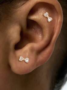 1 Pair S925 Sterling Silver Mini Bow Stud Earrings, Mori Style Artistic Sweet Cute Zirconia Inlaid Design, Ins Girl Heart Ear Jewelry, Ear Piercing Care, Suitable For Daily Commute Wear, Versatile Exquisite Best Friend Gift - Bow - View 4