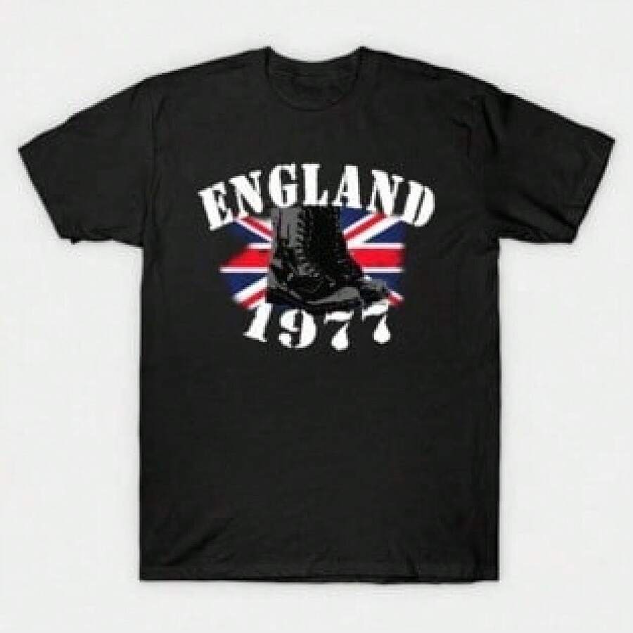 Women's Fashion Graphic Print Short Sleeve T-Shirt, Men's And Women's England Team Cotton Graphic Tees, England T-Shirt, Summer T-Shirts, Top - 黑色 1 - 查看 1