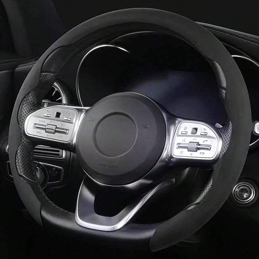 1pc Anti-Slip Steering Wheel Cover - Suede Material + Sweat-Absorbent + C-Shaped Integrated Embedded Design + No Inner Ring, For Car/MPV/SUV/RV/Pickup/Van, Friendly Reminder: This Product Cannot Be Used If The Steering Wheel Inner Diameter Exceeds 42cm(16.54''). - 1pc - View 1
