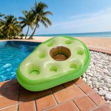 1pc Avocado Shaped Inflatable Floating Mat With Cup Holder And Ice Storage Bin, Pool Float For Beach And Pool Party, Durable PVC Material, Ideal Holiday Or Birthday Gift, Pool Accessory, Beach Essential - Green - View 4