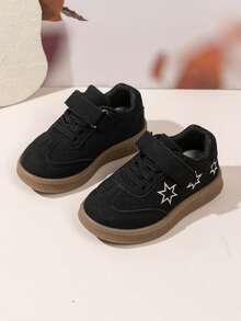 Children's Retro Style Sneakers Star Embroidery + Hook And Loop Design Easy To Put On And Take Off - Black - View 3