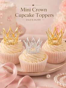 1/2/3pcs Mini Metal Crown Cake Toppers, Gold & Silver Princess Crown Cupcake Toppers For Birthday, Wedding, Bridal Shower & Royal Theme Party - Multicolor - View 6