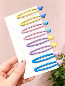 4/8/16pcs/Set Macaron Color Sweet Heart Hair Clips, Yellow, Pink, Purple, Blue 4-Color Combination, With Soft Cute 3D Heart - Suitable For Women And Girls, Perfect For Daily School, Dating, Vacation, Graduation Season, Party, Random Color,Hair Claws - Multicolor - View 3