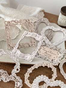 10 piezas/paquete Pegatinas de borde floral de punto, calcomanías estéticas creativas vintage, materiales de manualidades de collage de decoración DIY, regalo festivo, suministros de papelería escolar personalizados para álbum de recortes - W.P. - Ver 6