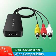 1pc HD To RCA Converter, HDTV To AV 3RCA Composite Video Audio Adapter, Supports PAL/NTSC, Compatible With TV Stick, Android TV Box, DVD Player And Other Devices, Black - View 1