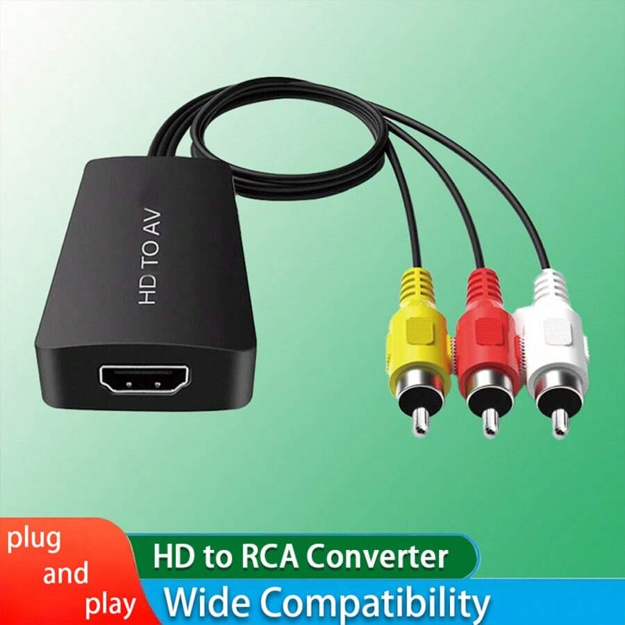 1pc HD To RCA Converter, HDTV To AV 3RCA Composite Video Audio Adapter, Supports PAL/NTSC, Compatible With TV Stick, Android TV Box, DVD Player And Other Devices, Black - View 1