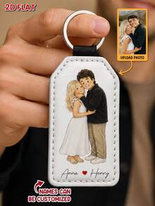 1PC Personalized 2D Flat Keychain For Father's Day, Upload Family Photo For Anime Style Rendering, Customizable Partner Names, Romantic Gift For Husband Dad - As Shown - View 9