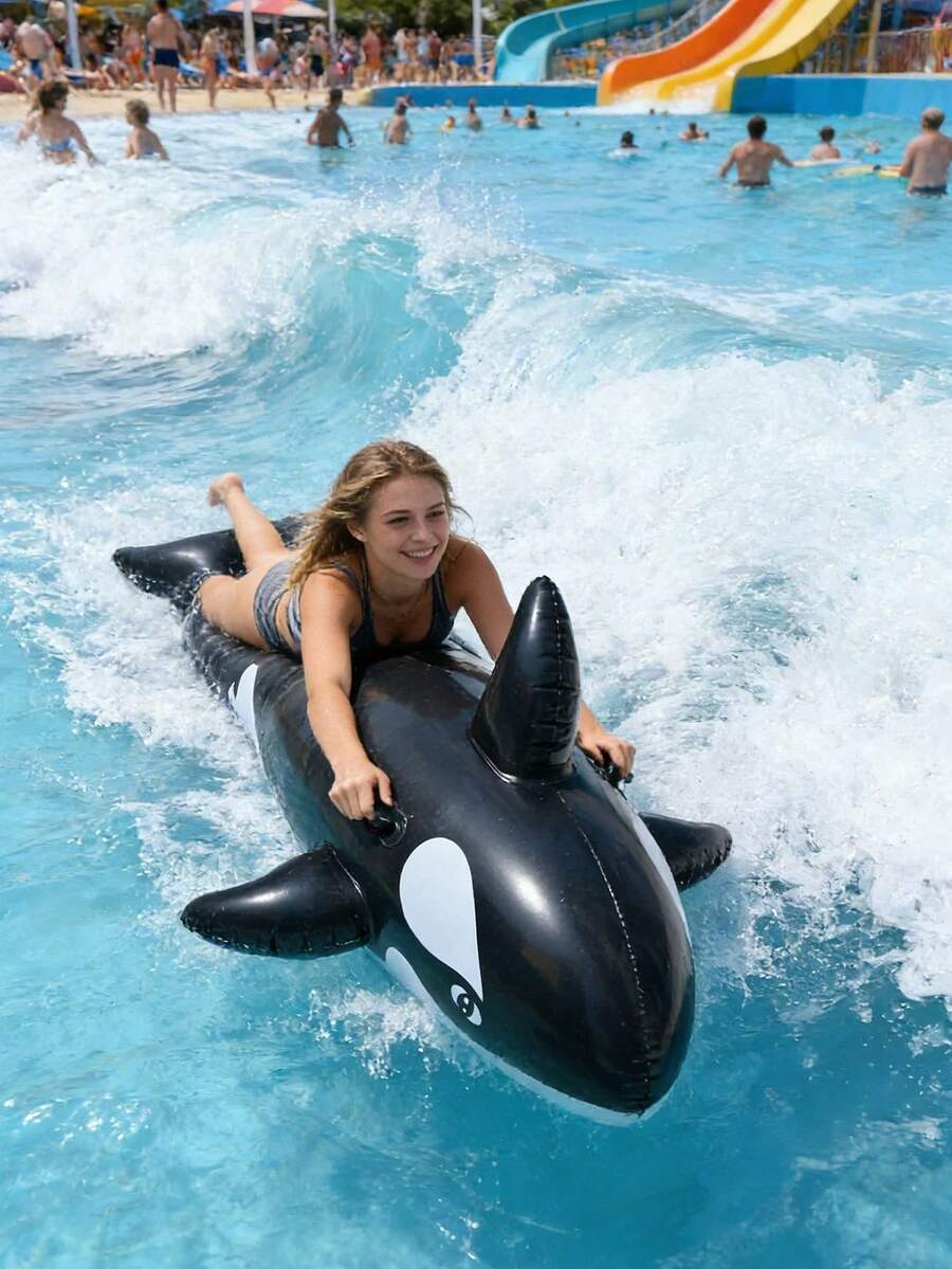 Flotador inflable de ballena negra para montar, flotador inflable de ballena negra para agua, flotador inflable de orca para piscina, flotador inflable de tabla de surf de ballena negra de PVC, adecuado para entretenimiento familiar de adultos, ocio al aire libre, fiesta de verano, playa, lago - multicolor - Ver 1