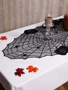 Halloween Table Runner, Indoor/Outdoor Halloween Holiday Party Table Decor, Themed Party Home Decor, Spider Web, Pumpkin Lantern, Bat And Skull Patterns Create Eerie Haunted Atmosphere - Multiple Styles - View 3