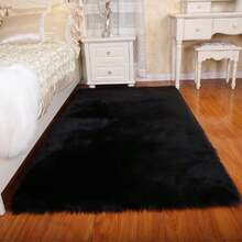 1pc Faux Wool Carpet Rug, Thick Fluffy Long Pile, Suitable For Bedroom, Living Room, Bedside, Sofa, Washable, Daily Home Decor - Black - Rectangle - View 12