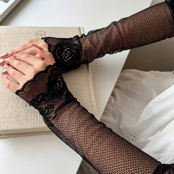 1 Đôi ống tay chống nắng ren cho nữ, phong cách mùa hè, ống tay găng tay, ống tay giả lái xe, ống tay giữ ấm trang trí có cổ tay