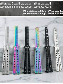 Herramienta de entrenamiento de peine plegable de mariposa, entrenador de peine de mariposa de acero inoxidable, truco de punta de dedo, un peine hasta el fondo - Herramienta de práctica de peine de mariposa, práctica de flexibilidad de dedos, alivio del estrés, peine de práctica de mariposa de acero inoxidable multicolor - Multicolor - Ver 3