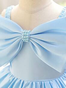Baby Girl Solid Color Pleated Strap Dress Suitable For Birthday, Party, Outing, Banquet, Wedding Flower Girl, Holiday Celebration - Baby Blue - View 6