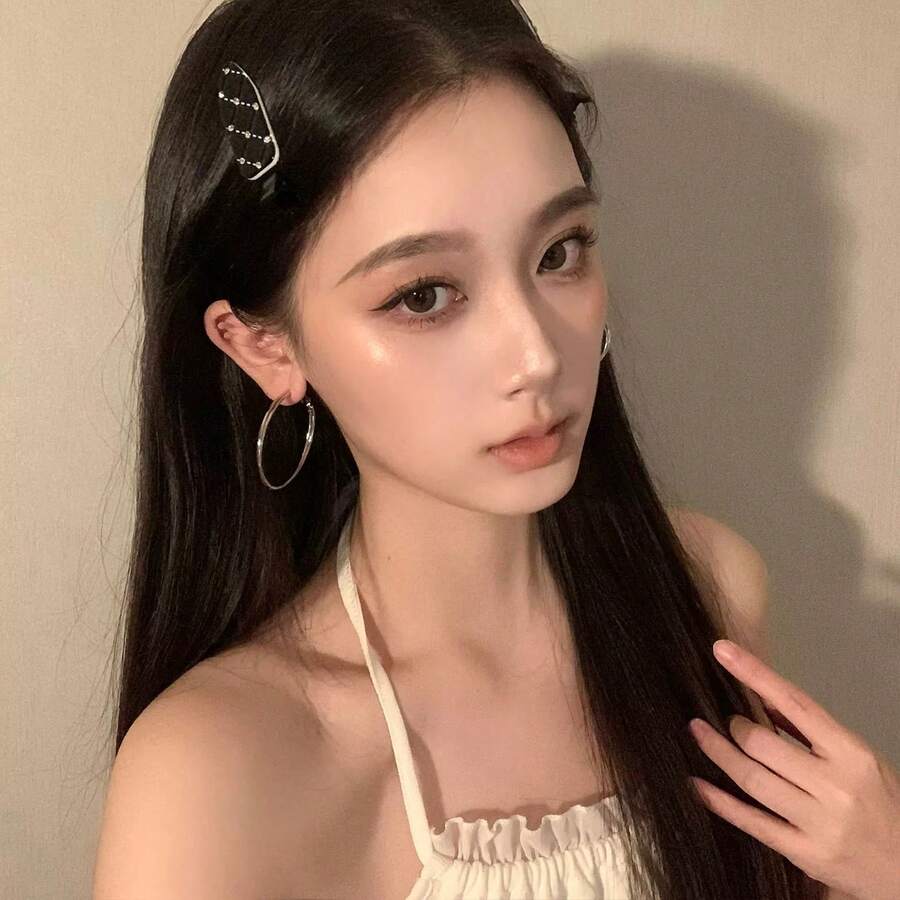 2入款甜美優雅水鑽格紋鱷魚髮夾,長方形線條設計,時尚瀏海與鬆散頭髮整理夾,洗臉、化妝、髮型設計配件,適合攝影、日常休閒、派對、校園、海邊旅遊穿搭,女用髮飾 - 彩色 - 查看 1