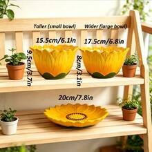 Sunflower Pattern Ceramic Dinner Plate & 6-Inch Asymmetric Salad Bowl. The Cute Floral Design Adds Warmth To Your Dining Time And Brightens Up Your Table. Practical Everyday Tableware Suitable For All Meals, Also Serves As A Charming Home Decor And Thoughtful Home Gift. - Multicolor - View 4