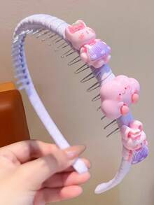 1pc Cute Cartoon Animal Teeth Headband Set, Macaron Color Wrapped Hair Tie With Bear, Rabbit, Cloud, Flower Decoration, Girls Face Washing Hair Accessory - Multicolor - View 9