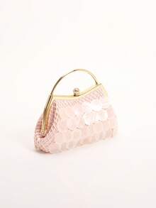 1 buah Tas Tangan Wanita Dekorasi Irisan Cangkang Alami Warna Pink, Tas Pantai Gaya Liburan Putri Duyung Buatan Tangan Boho, Tas Tote Jaring Ikan Bentuk Belah Ketupat, Cocok untuk Sehari-hari, Pernikahan, Pesta, Perjalanan dan Liburan Santai (Retakan dan Cacat Normal pada Irisan Cangkang Adalah Hal yang Wajar) - Berwarna merah muda - View 4