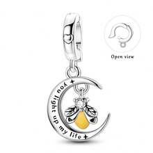 1pc Glow-In-The-Dark Firefly Moon Lighthouse Pendant Charm For European Snake Chain Bracelet Necklace DIY Beaded Pendant Valentine's Day Birthday Camping Gift Starry Sky Style Cat Lover Nautical Beach Vacation Glow-In-The-Dark Accessory Night Use Party Halloween Wear - Silver - View 14