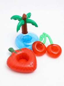 Double Cherry Inflatable Cup Holder And Coaster, Dual-Opening PVC Floating Drink Tray, Multi-Functional For Pool Party, Beach, Swimming, Home Decor, Photo Props, Summer Water Floating Accessories - Inflatable Coasters - View 3