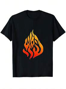 Spring & Summer Women's Casual Short Sleeve Round Neck Graphic Print Wide Shoulder T-Shirt, Unisex Couple Style - Black - View 1