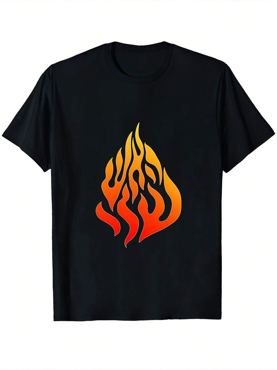 Spring & Summer Women's Casual Short Sleeve Round Neck Graphic Print Wide Shoulder T-Shirt, Unisex Couple Style - Black - View 1