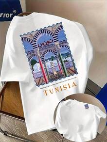 Camiseta de moda para hombre en tallas grandes (1XL-5XL) con diseño creativo de la palabra únez - cómoda para todas las estaciones, corte holgado, diseño estampado a doble cara, material - Negro - Ver 1
