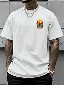 Camiseta de hombre con hombros caídos, camiseta holgada con estampado de doble cara para disfrutar de las puestas de sol en la playa y las vacaciones junto al mar, nueva ropa de hombre a la - Negro - Ver 9