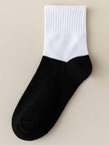 10 Pairs Classic Sports Style Student Socks, Suitable For 1-16 Years Old Boys And Girls, All Seasons Spring, Summer, Autumn, Winter, Round Neck Design, Easy To Clean, Black And White Color - Black and White - View 4