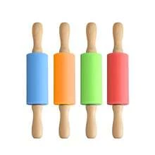 Non-Stick Silicone Rolling Pin Wooden Handle Pastry Dough Flour Roller Kitchen Cooking Baking Tool For Pasta Cookie Dough - S Green - View 7