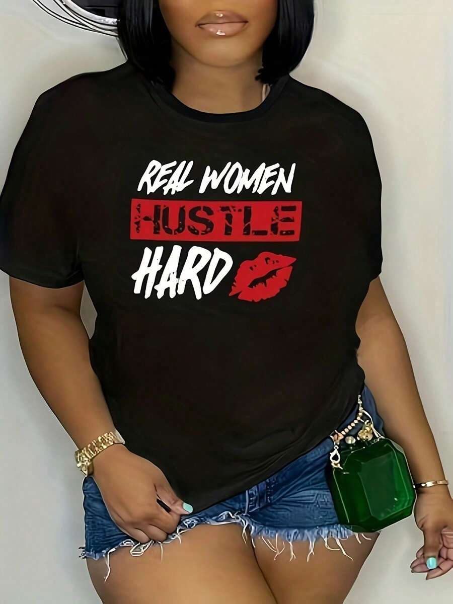 Tallas Grandes, Camisetas Extra Grandes para Mujer - Blusa de Manga Corta con Cuello Redondo, Corte Holgado, Ropa Casual de Verano, Lavable a Máquina - Negro - Ver 1