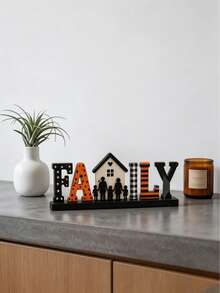 1pc Autumn Wooden Desktop Decor Sign, Pumpkin Silhouette FAMILY Letter Block Decoration, Thanksgiving Farmhouse Style Tiered Tray Decor, Harvest Wooden Hanging Sign, Suitable For Kitchen, Fireplace Mantel And Living Room, Home Decor, Autumn Decoration - B - View 11