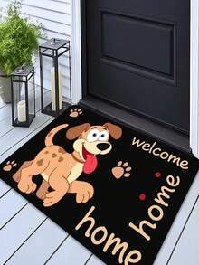 "Paw Print Party" Crystal Velvet Doormat, Cute Pet Welcome Mat, Brown & White Spotted Dog Pattern, Fun Interactive Paw Print Entryway Rug, Cozy Home Decor - Multicolor - View 5