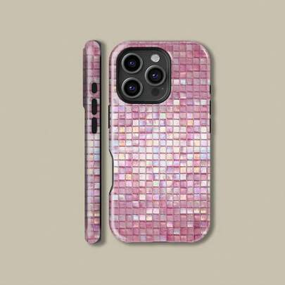 Husă de telefon din plăci de mozaic de sticlă nuanță roz pentru iPhone 17 16 15 14 13 12 11 Pro Max, husă protectoare retro pentru Samsung Galaxy S21 S22 S23 S24 S25
