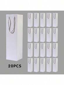 20pcs/Pack Paper Bags, Wine Gift Bags, Party Supplies Paper Bags, Thickened Cardboard Bottom, With Rope Handles, Single Bottle Wine Gift Bags, Size: 34.7cm*9.5cm*9cm, Christmas - White - View 8