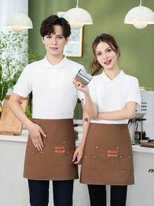 [Canvas Apron] 1pc Extended Waistband Reinforced Seams Kitchen Canvas Apron | Women's Restaurant Waitress Half Apron - Multicolor - View 5