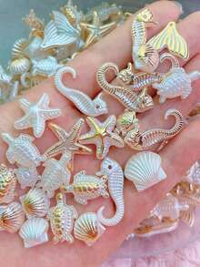 20/50顆裝壓克力珠組，包含海星、海馬、蝸牛與魚類等多種海洋生物造型，適合DIY手工珠寶製作 - A - 查看 11