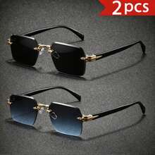 2PCS Men's Fashion Decorative Glasses Gold Plastic Material, Solid Color Pattern, Vintage Style, Square Shape, Rimless Glasses, Suitable For Daily Use, Driving, Hiking, Summer Beach, Outfit Matching, Street Photography, Various Holidays, Party Gatherings, Suitable As A Gift, Suitable For All Face Shapes, High Quality Glasses, Fashion Accessory - Color Mixing - View 5
