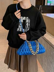 1個藍色時尚百褶扣環晚宴包 手提包 鍊條包 斜背肩背包 女款 - 藍色 - 查看 7