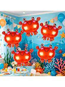 5pcs Mini Ocean Crab Aluminum Foil Balloons (Ribbon Not Included), Suitable For Birthday Party Decoration, Theme Event Setup, Ocean Theme Decor, Photo Props - Crab - View 2
