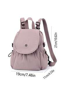 Minimalist Light Pink Backpack With Fashionable And Practical Design, Featuring Snap Button Flap And Spacious Interior. Lightweight Material And Neutral Tone Make It A Versatile Piece For Work, School, Or Weekend Travel, Combining Style And Functionality. - Mauve Purple - View 4