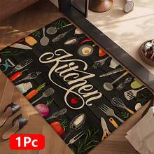 1 pieza, Decoración del hogar, Estampado de patrón de utensilios de cocina, Alfombra de cocina de lino, Alfombra de cocina, Alfombra de piso, Alfombra de baño, Felpudo, Impresión 3D rectangular, Adecuado para sala de estar, dormitorio, pasillo, baño, lavandería - Alfombra de poliéster, Adecuado para decoración del hogar interior y exterior - Multicolor - Ver 17