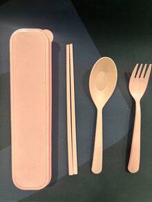 一套便携式塑料条纹餐具,户外野餐用具,可重复使用的勺子和叉子套装,带收纳盒,适合野餐和日常使用,厨房用品,圣诞礼物,返校用品 - 彩色 - 查看 13