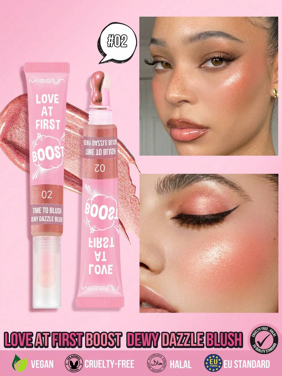 MISSLYN 1PC Love At First Boost Liquid Blush, Buildable Color, Lightweight, Smooth Texture, Liquid Cheek Tint With Cushion Tip, Dewy Finish, Daily Wear, Party, Y2K & Gift, Valentine's Day Gift