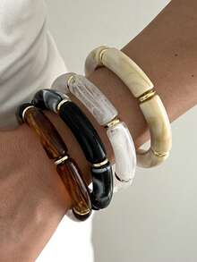 4pcs/1 pieza Pulseras elásticas de cuentas acrílicas multicolor estilo bohemio elegante vintage para mujer, adecuadas para uso diario, fiestas, vacaciones, apilables, para regalo - Multicolor - Ver 6