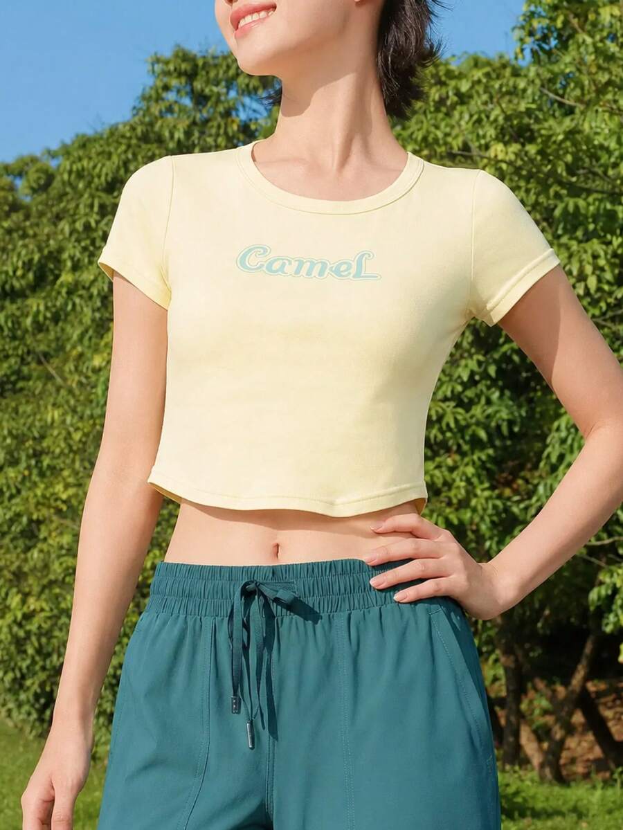CAMEL CROWN Women's Outdoor Sports T-Shirt, Quick-Drying And Breathable Running And Fitness Wear - Fruit Cheese Yellow - View 1